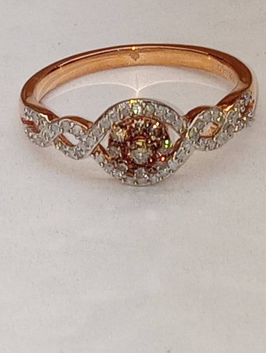 ring diamond champagne and white diamond in vermeil rose gold over sterling silver, size 10, .50ctw