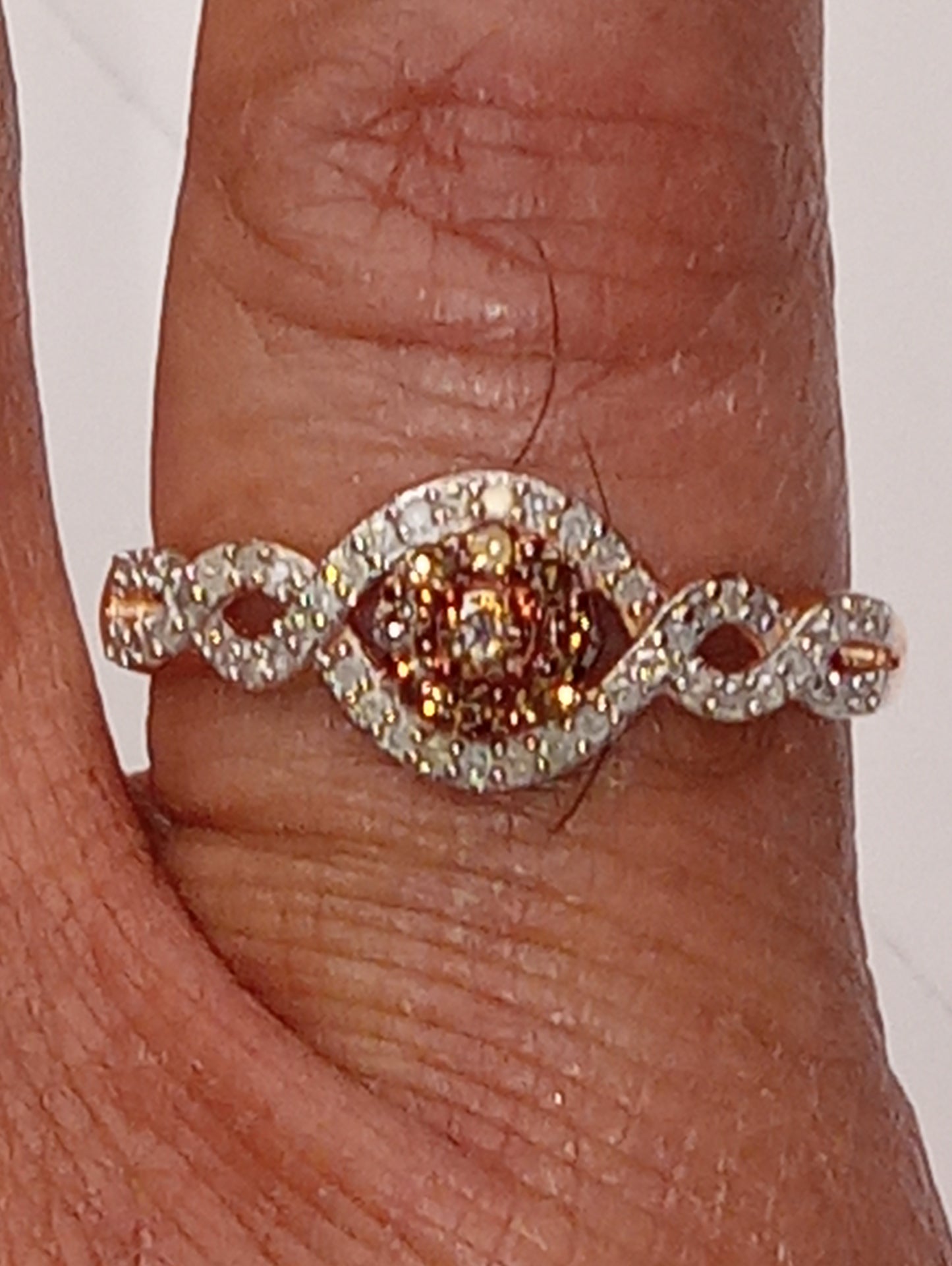 ring diamond champagne and white diamond in vermeil rose gold over sterling silver, size 10, .50ctw