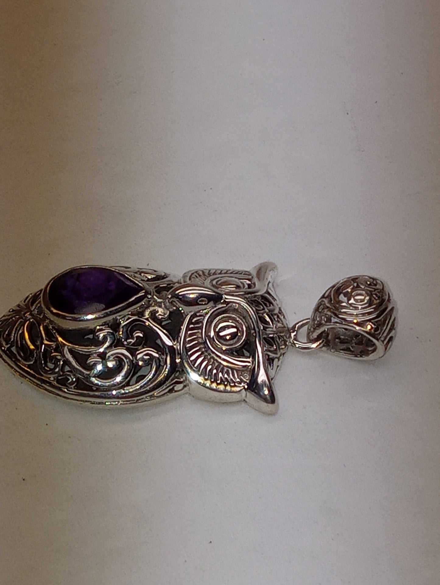 pendant Bali Legacy amethyst owl in sterling silver, 8.16g, 2.36ctw