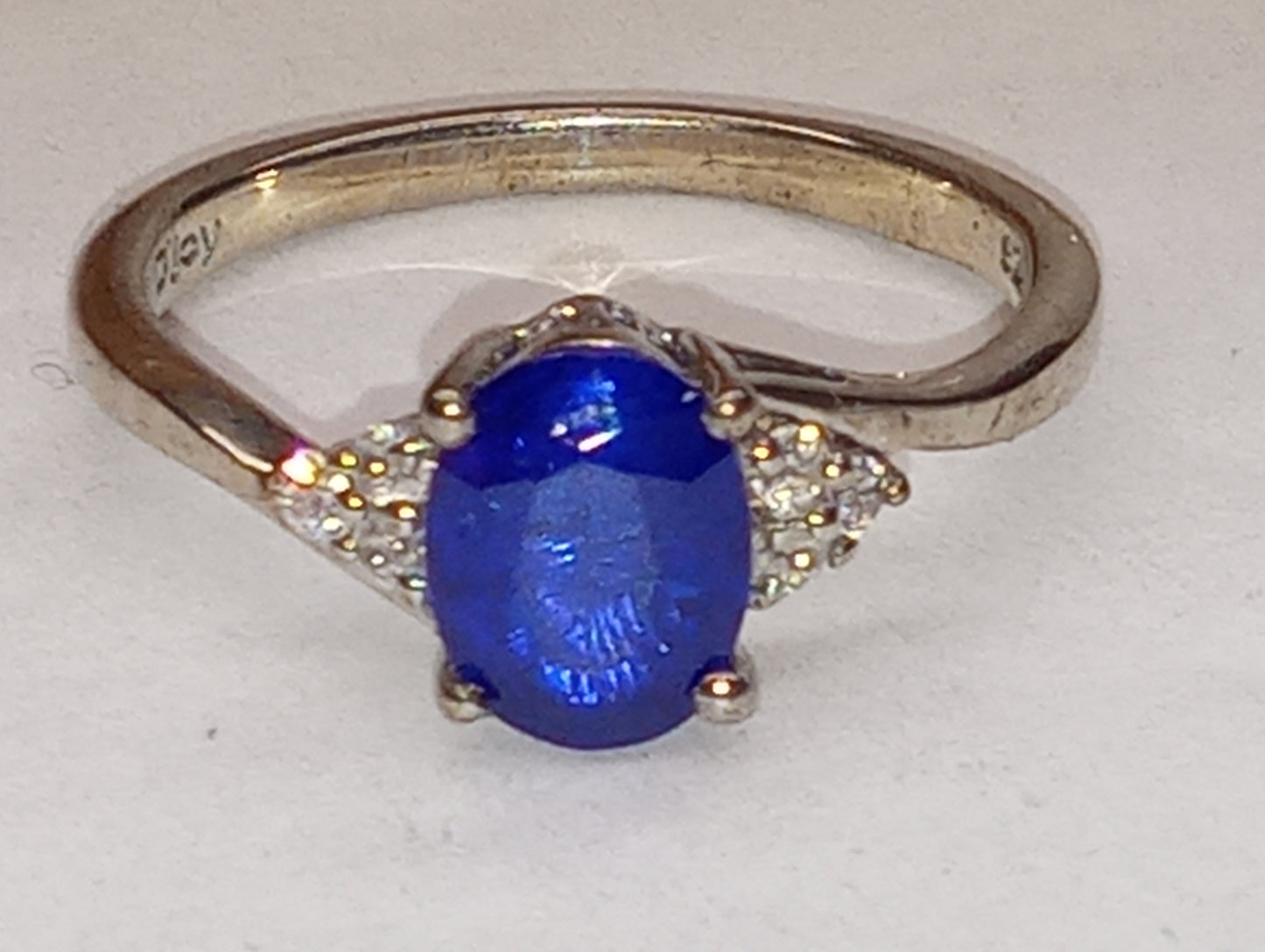 ring spinel blue Tanzanian, zircon in platinum over sterling silver, size7, 1.60ctw