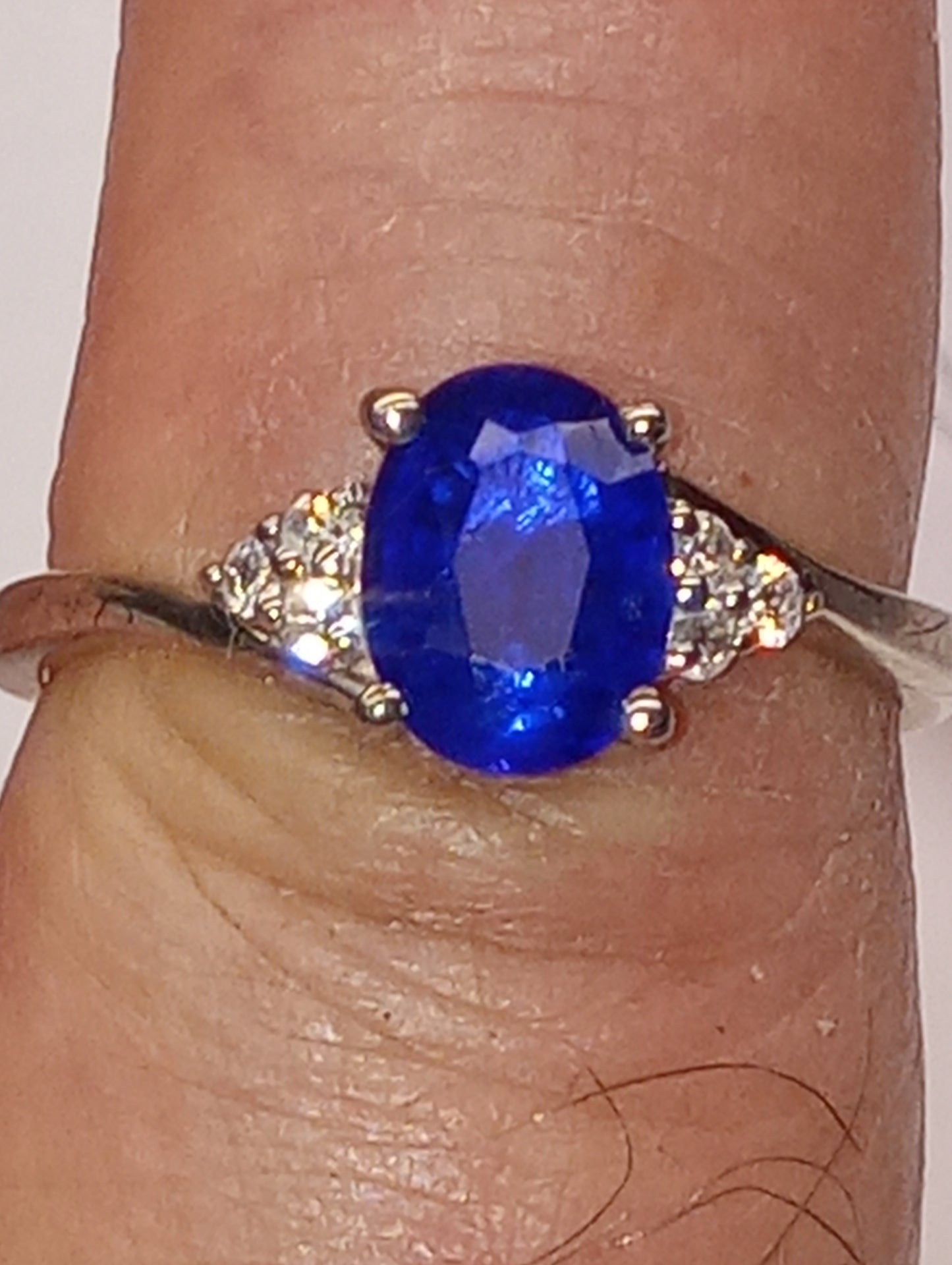 ring spinel blue Tanzanian, zircon in platinum over sterling silver, size7, 1.60ctw