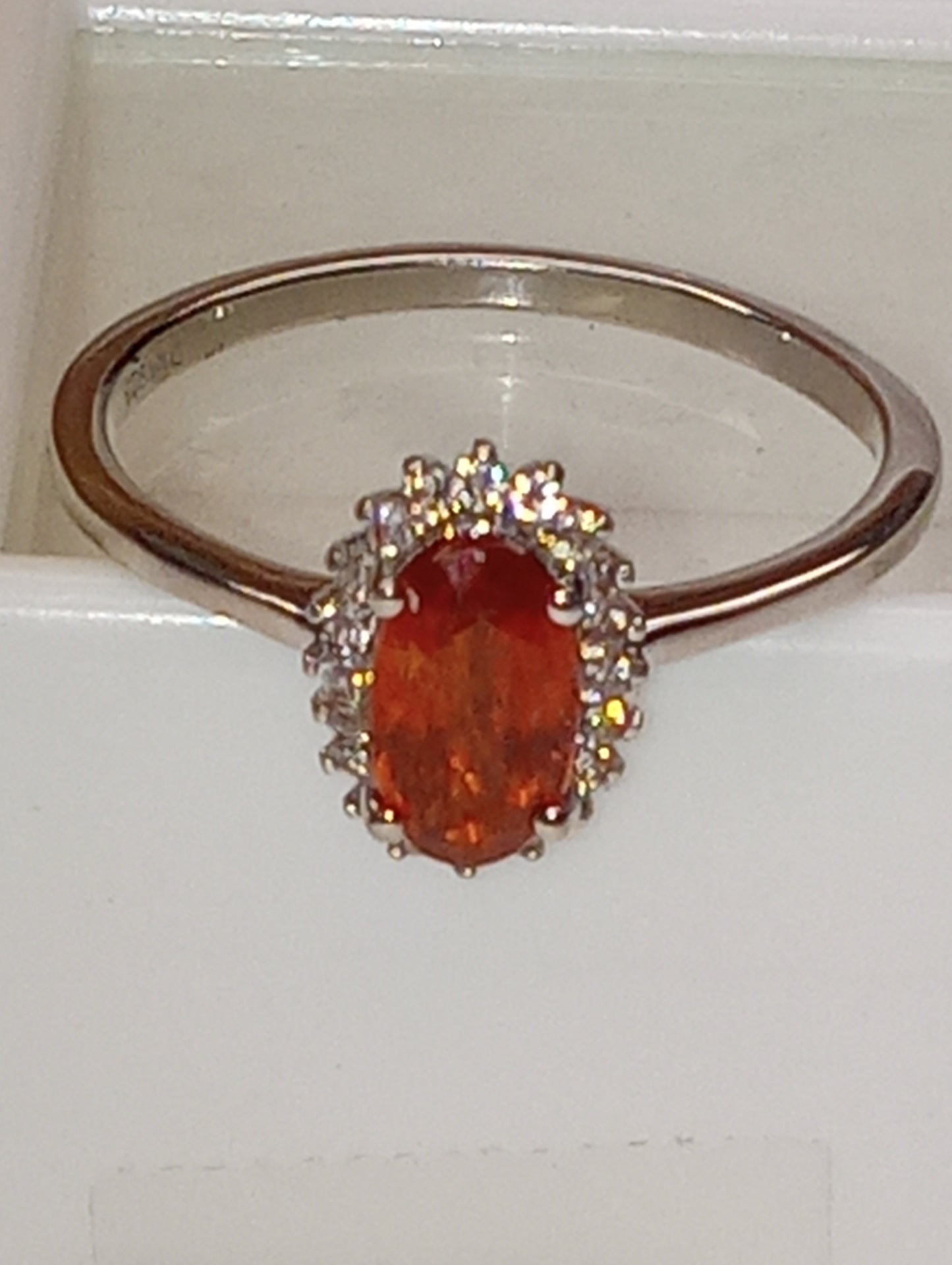 ring kyanite, natural Tanzanian tangerine, coffee zircon, halo in platinum over sterling silver, size10
