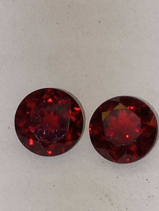 garnet gemstones red 7mm round cuts, 3.44ctw 2stones