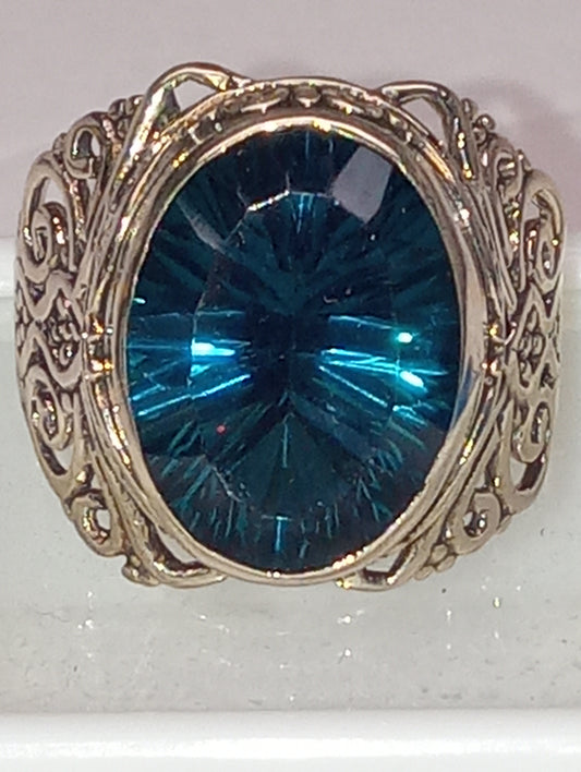 ring, Bali Legacy, Capri blue quartz, in sterling silver,  size 9, 5.30ctw