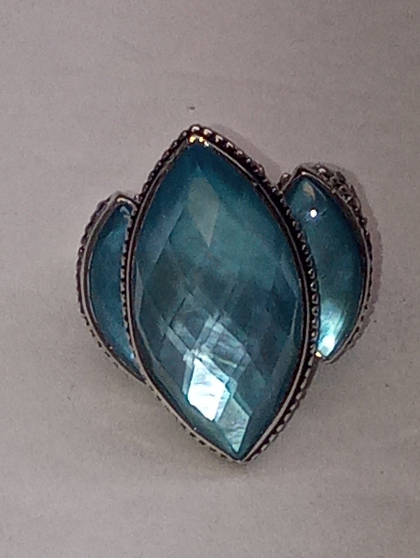 ring SAJEN SILVER quartz doublet , celestial mop scuba, in platinum over sterling silver size7