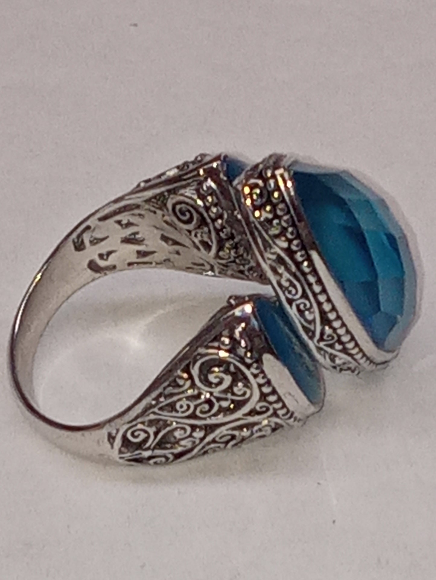 ring SAJEN SILVER quartz doublet , celestial mop scuba, in platinum over sterling silver size7