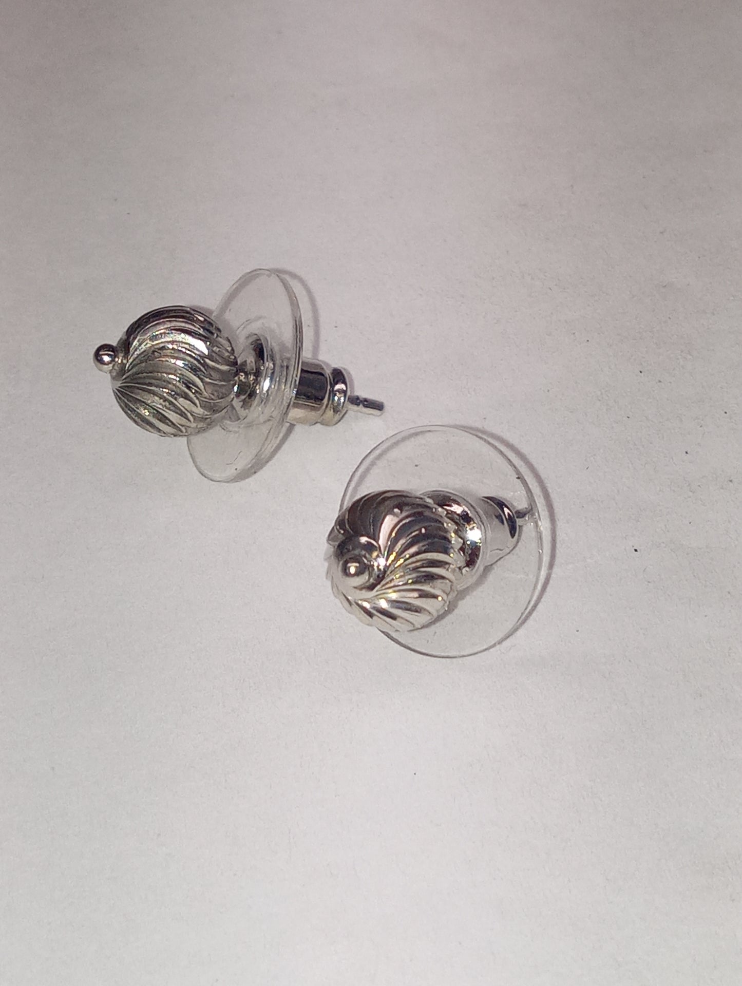 earrings studs, platinum over sterling silver, spiral balls
