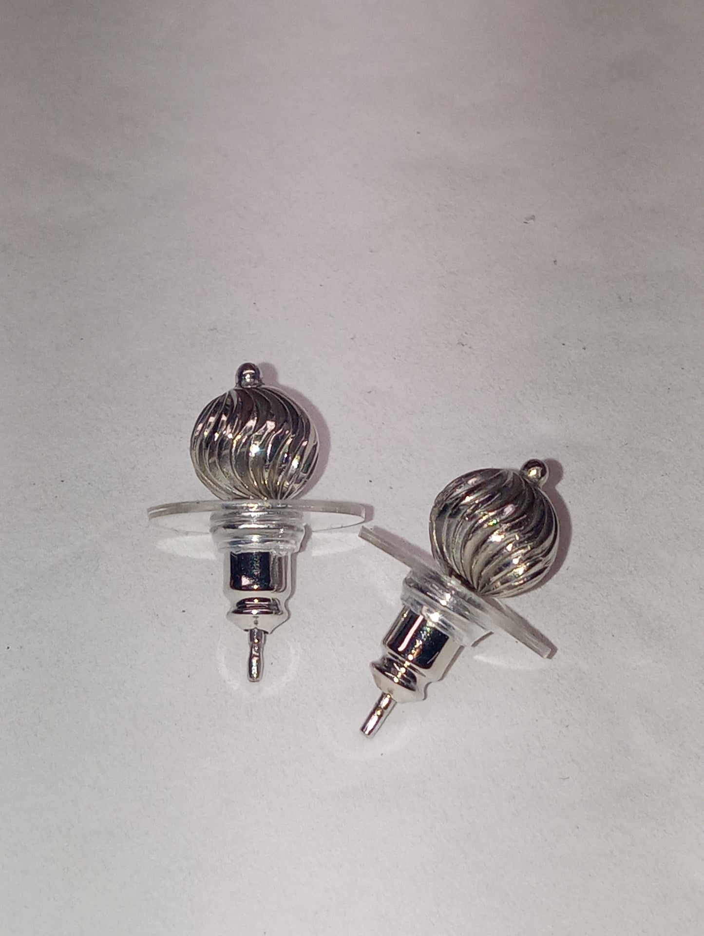 earrings studs, platinum over sterling silver, spiral balls