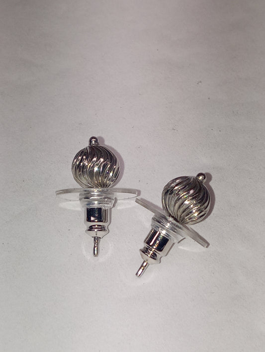 earrings studs, platinum over sterling silver, spiral balls