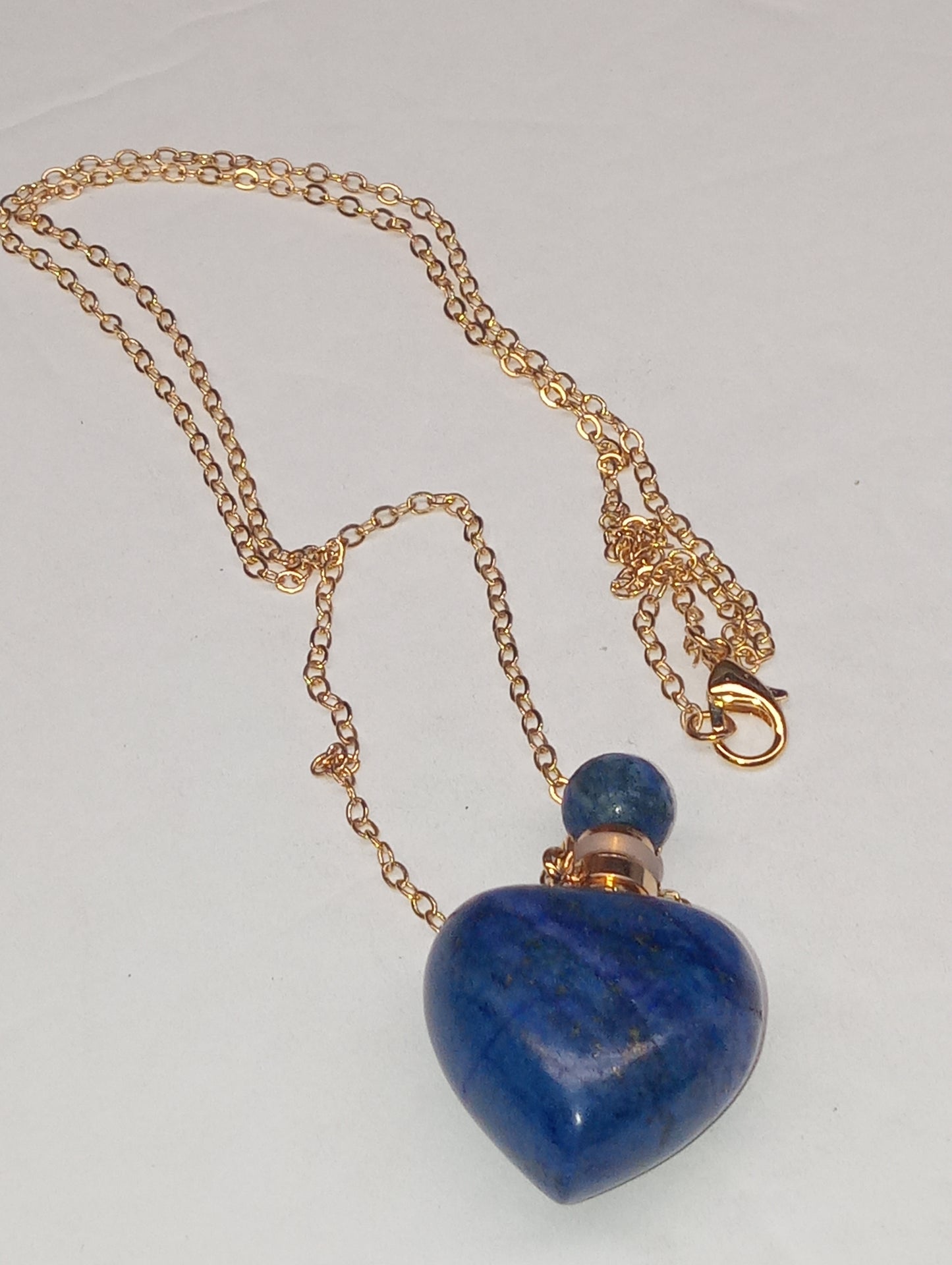 pendant necklace lapis lazuli, perfume bottle, in gold tone, 22inches