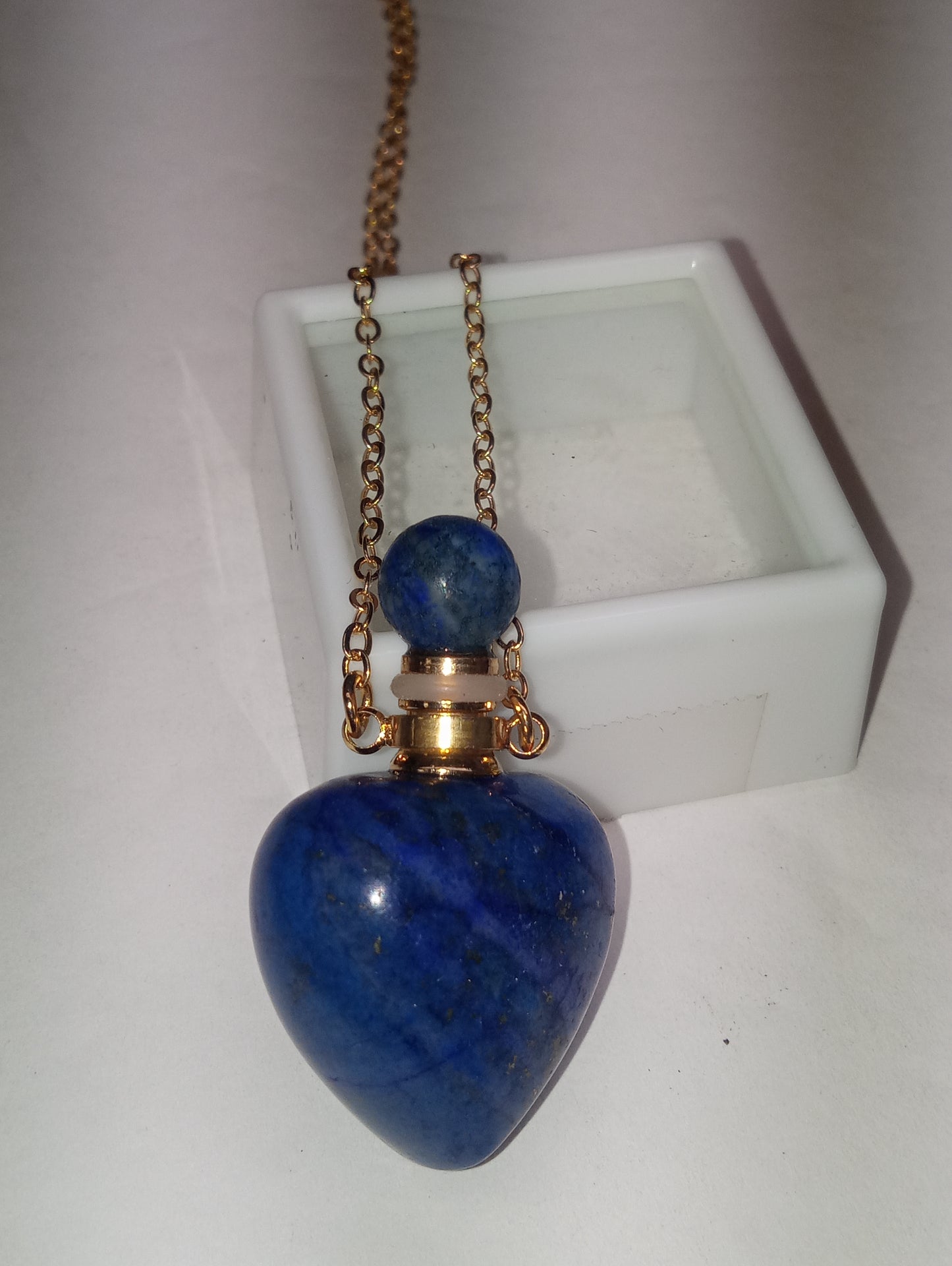 pendant necklace lapis lazuli, perfume bottle, in gold tone, 22inches
