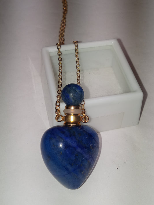 pendant necklace lapis lazuli, perfume bottle, in gold tone, 22inches