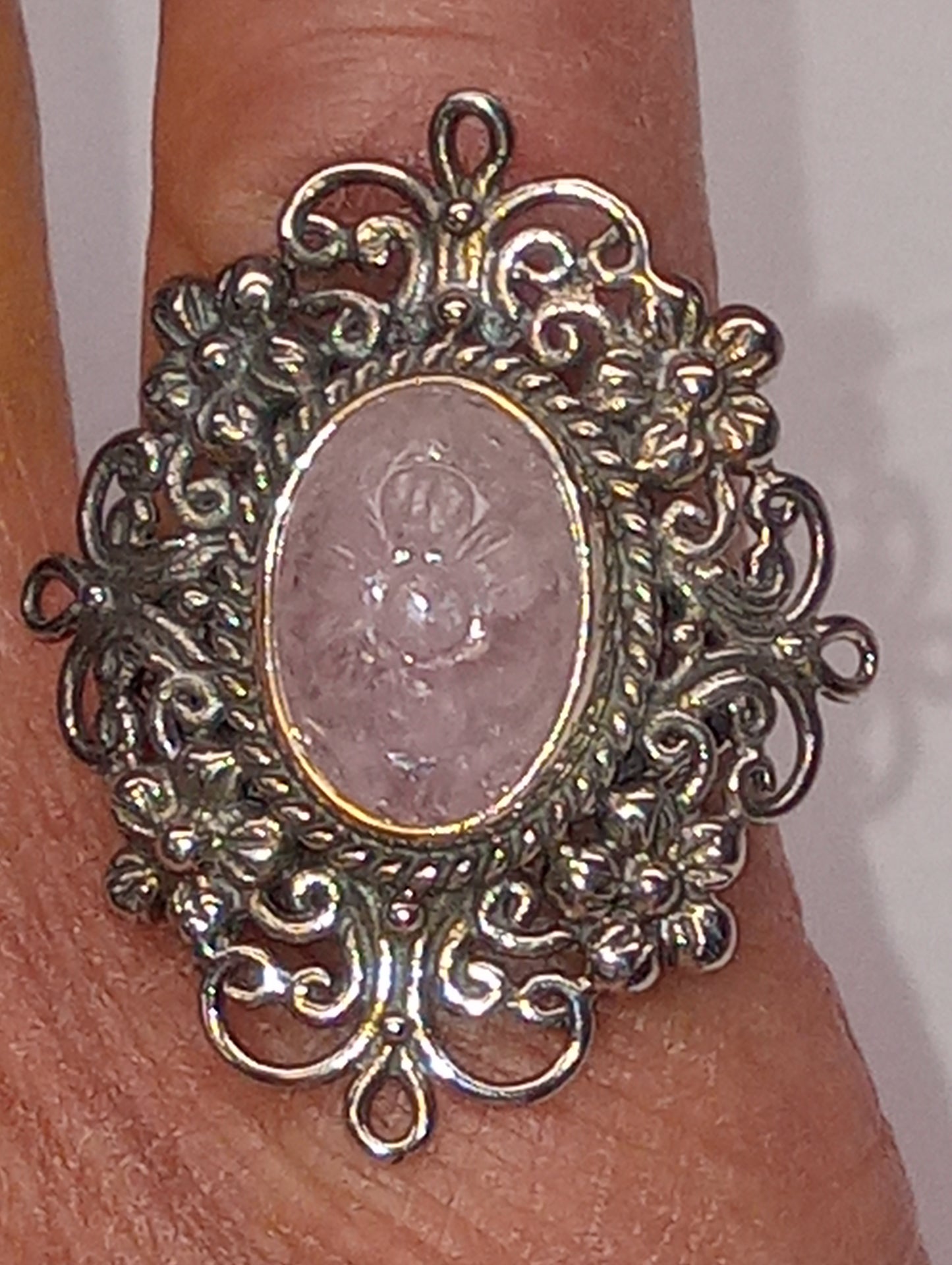 ring Bali Legacy, Marropino morganite carved, in sterling silver size 11,  8g