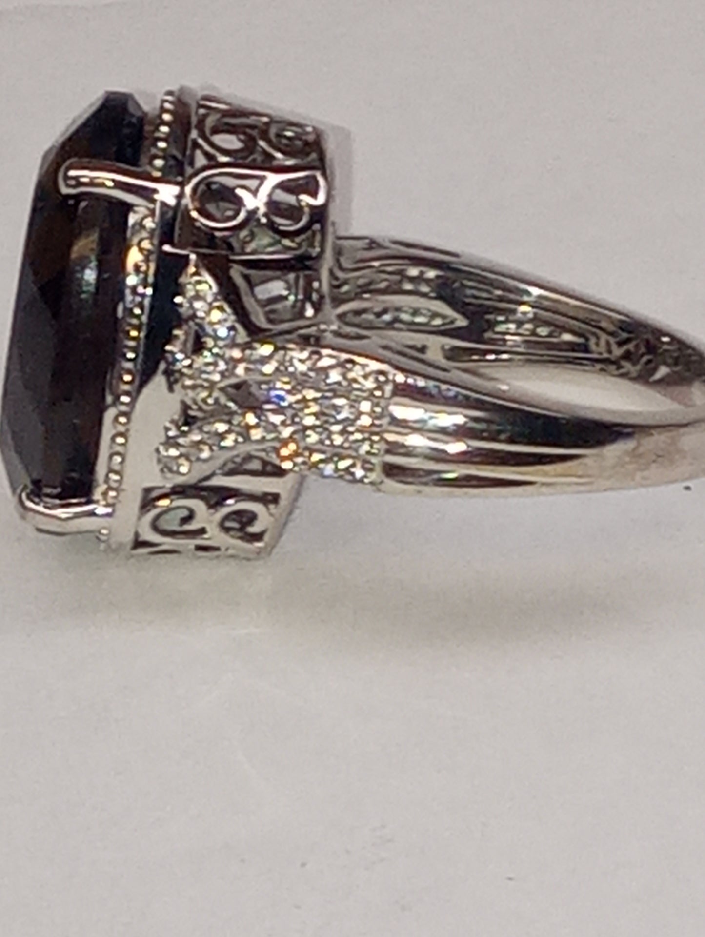 ring Columbianite, white zircon, in platinum over sterling silver, size 8, 7.15g