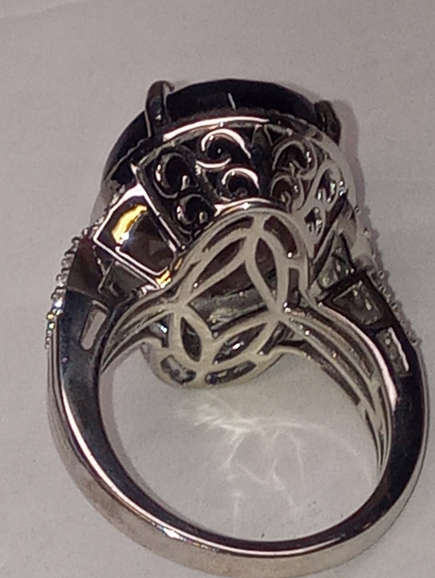 ring Columbianite, white zircon, in platinum over sterling silver, size 8, 7.15g