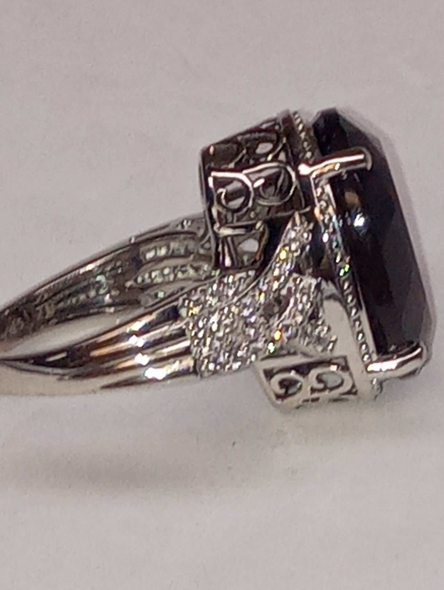 ring Columbianite, white zircon, in platinum over sterling silver, size 8, 7.15g