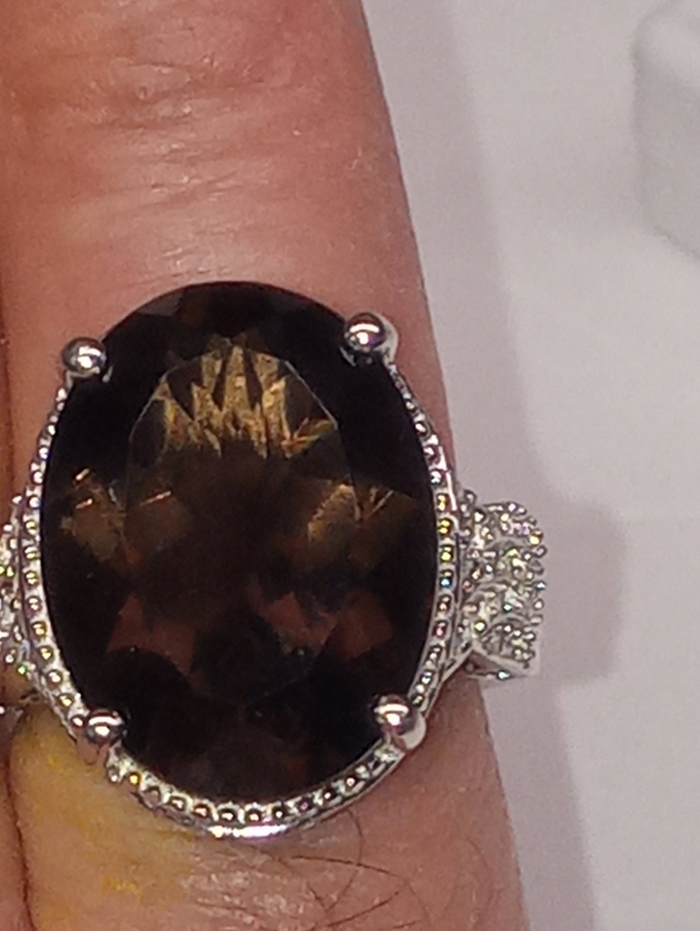 ring Columbianite, white zircon, in platinum over sterling silver, size 8, 7.15g