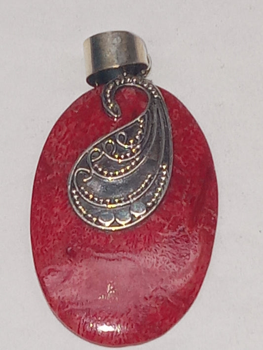 pendant coral oval in sterling silver