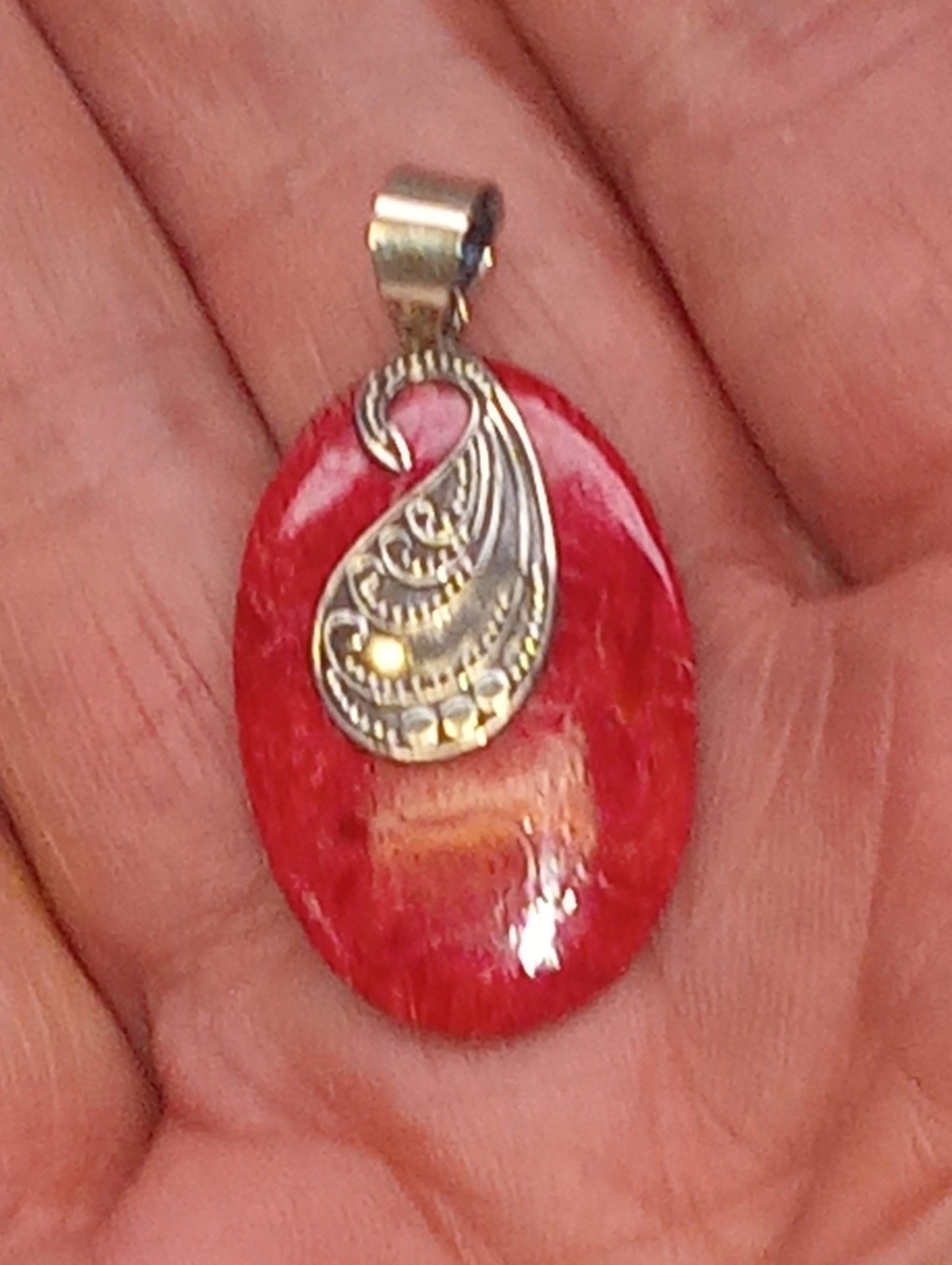 pendant coral oval in sterling silver
