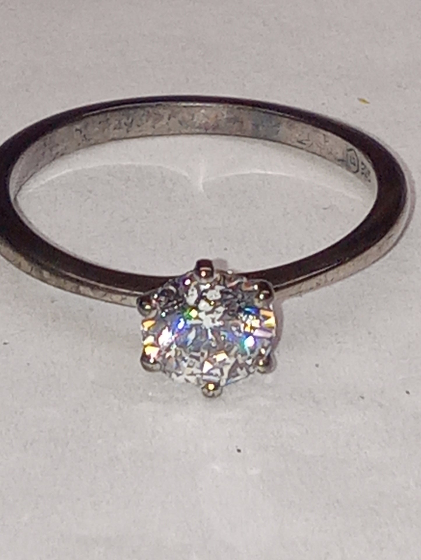 ring LUSTRO STELLA, 6.25mm round cubic zirconia, in platinum over sterling silver, size 8, 1.65