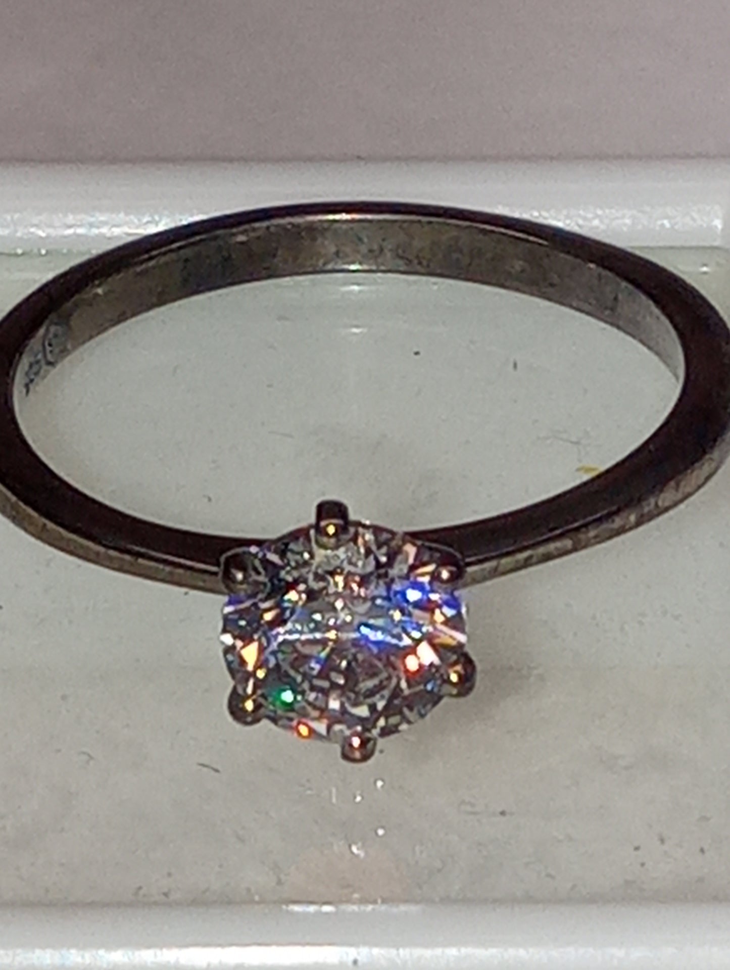 ring LUSTRO STELLA, 6.25mm round cubic zirconia, in platinum over sterling silver, size 8, 1.65