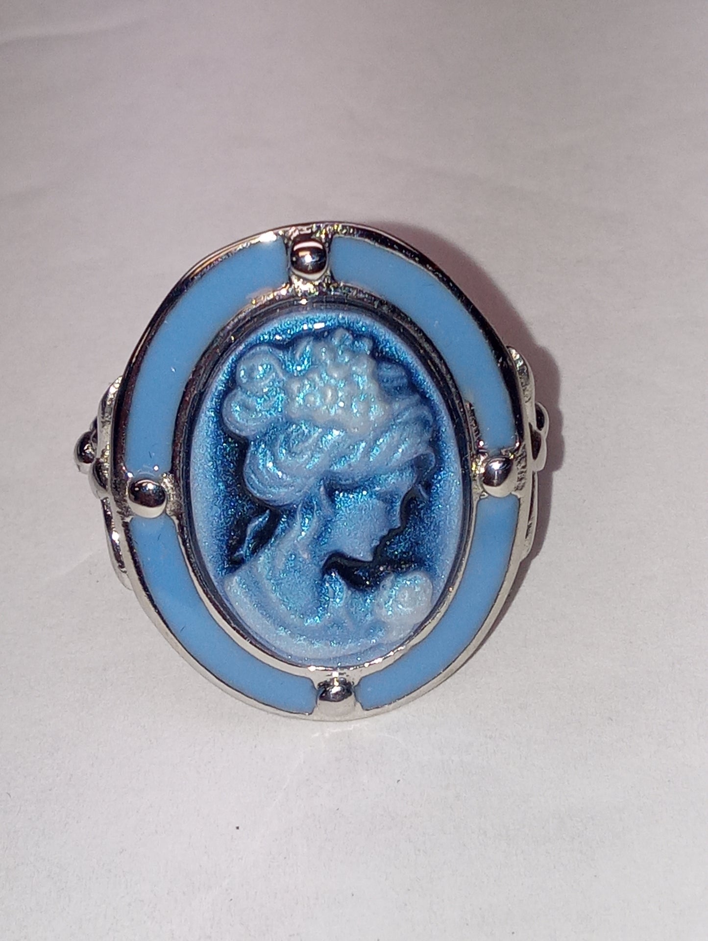 ring Cameo, blue enameled in stainless steel, sized 10