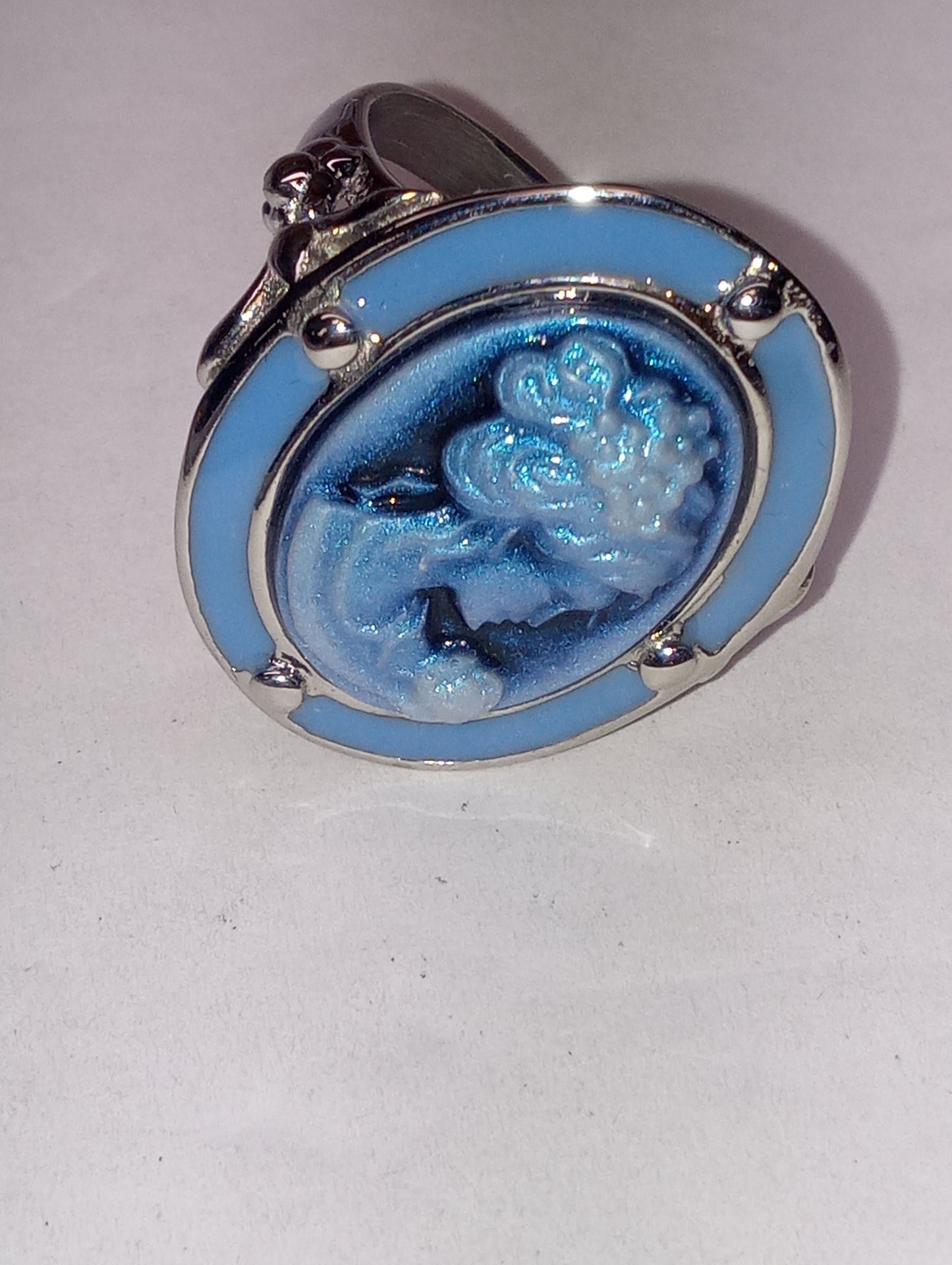 ring Cameo, blue enameled in stainless steel, sized 10