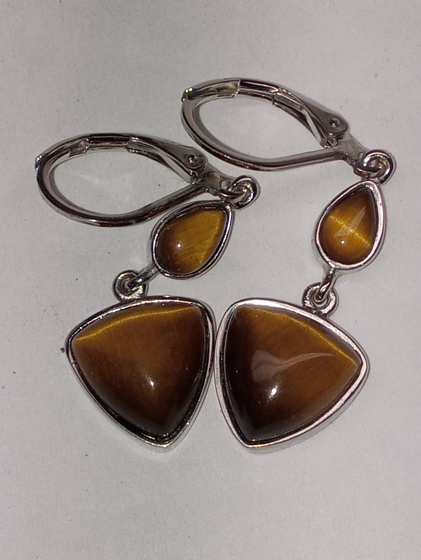 earrings tiger's eye South African, in platinum over copper, 8.50ctw