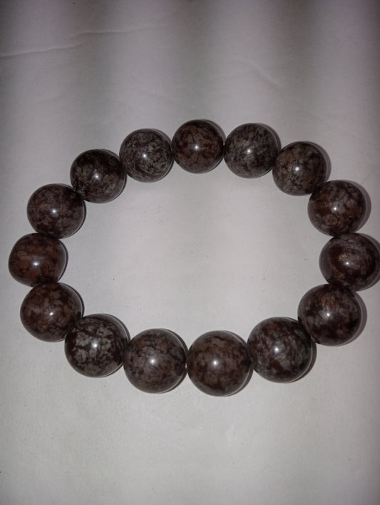 bracelet brown snowflake obsidian 12mm beaded, 150ctw