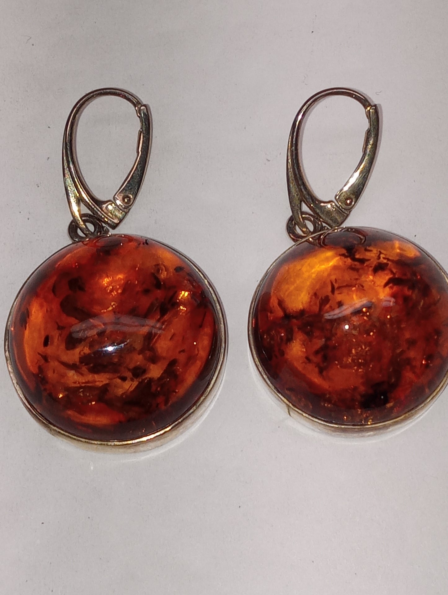 earrings BALTIC AMBER round dangle in sterling silver, 18.2g silver