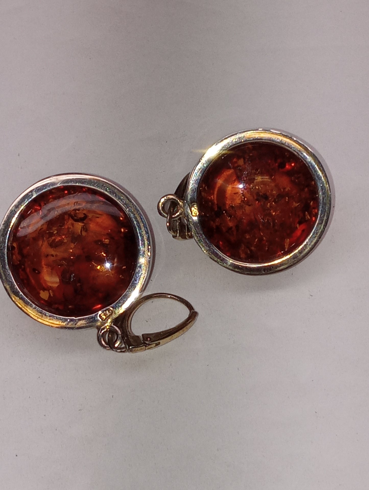 earrings BALTIC AMBER round dangle in sterling silver, 18.2g silver