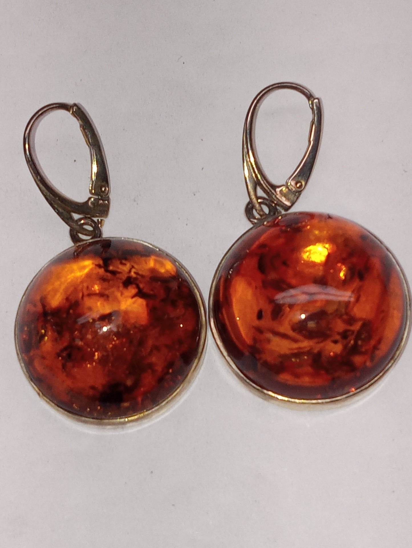 earrings BALTIC AMBER round dangle in sterling silver, 18.2g silver
