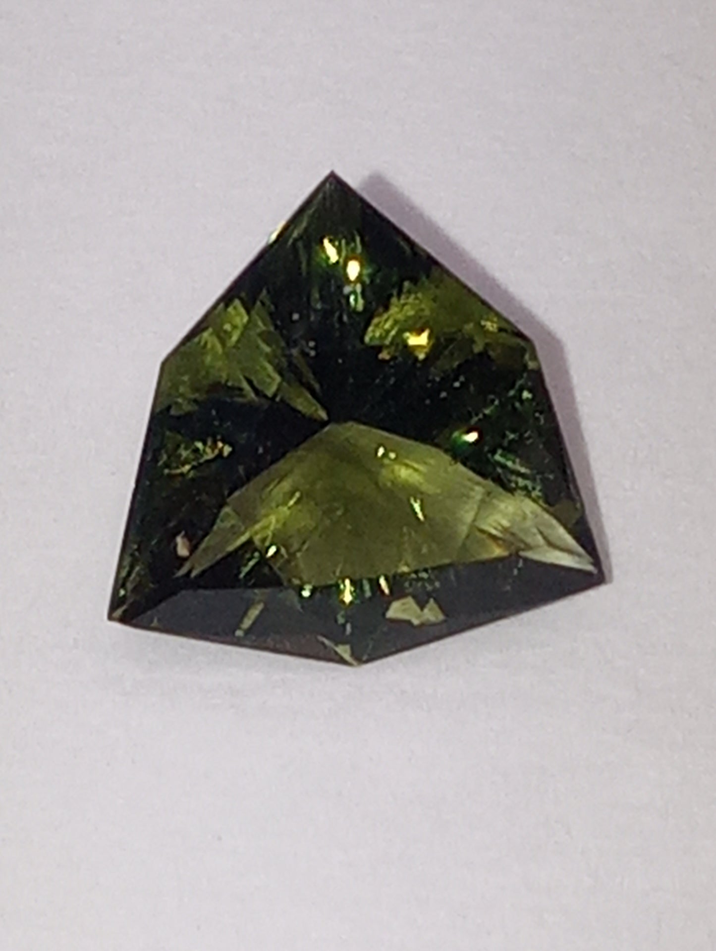 moldavite gemstone KADENZE(TM) COLLECTION, 8mmx8mm specialty trillion cut, 1.08ct