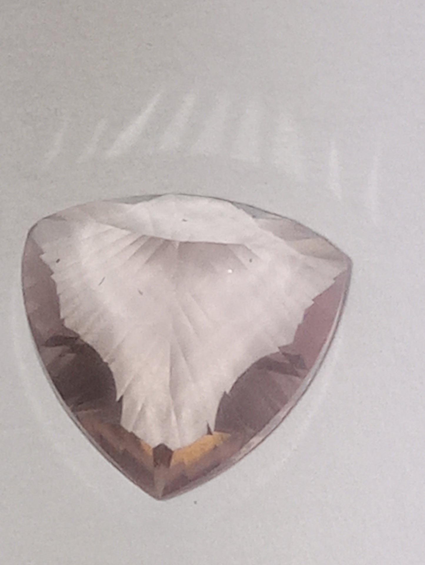 quartz gemstone rose, 10mm trillion quantum cut, 2.96ct