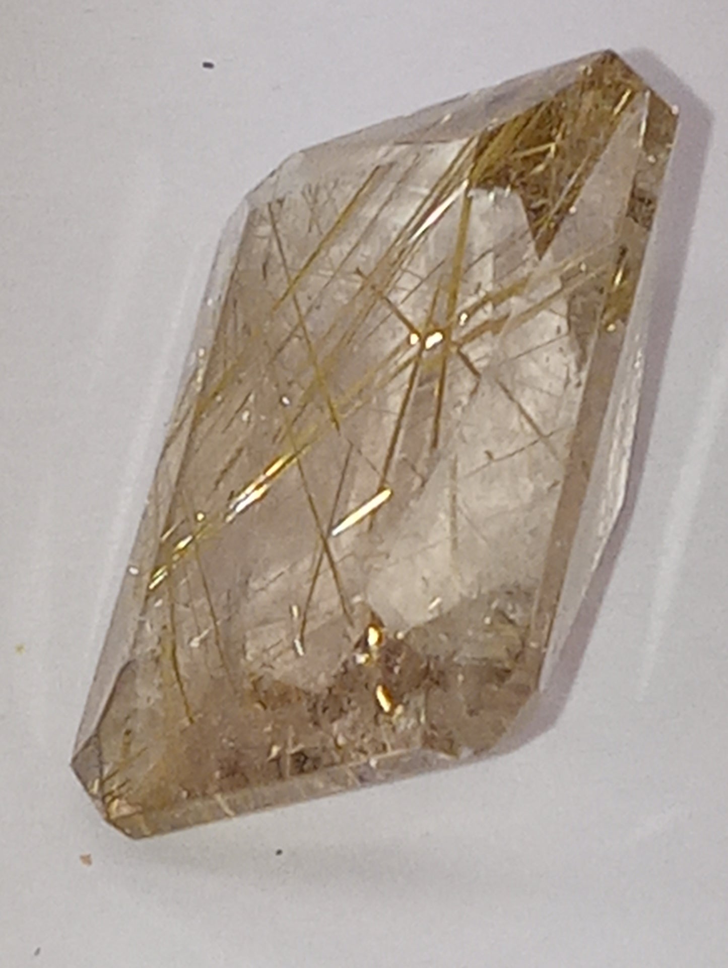 quartz gemstone rutilated, 20mmx15mm faceted emerald cut, 20.68ct