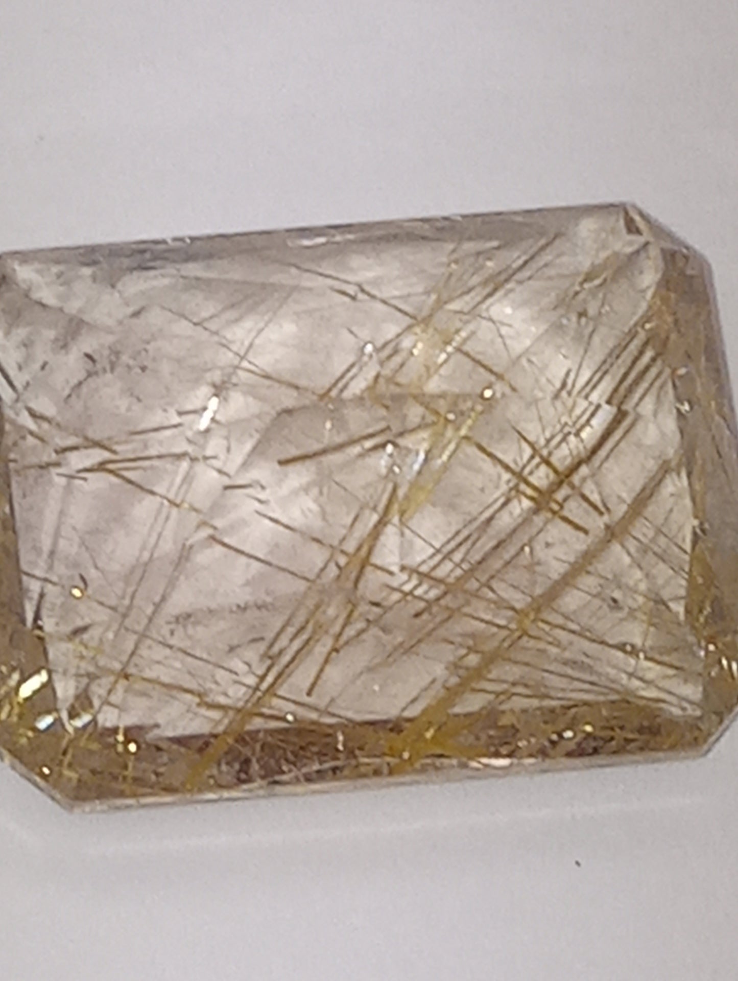 quartz gemstone rutilated, 20mmx15mm faceted emerald cut, 20.68ct