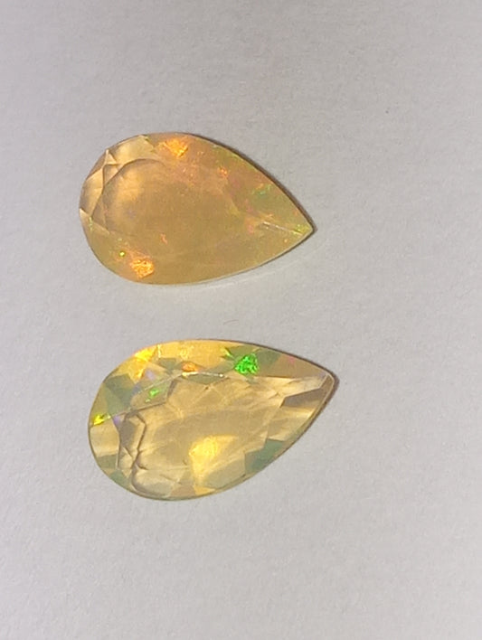 opal gemstone Ethiopian, 8mmx5mm pear cuts, 2 stones, .80ctw