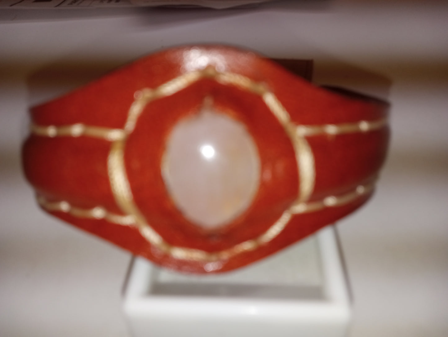 bracelet rose quartz, genuine leather cuff, 7.20inches