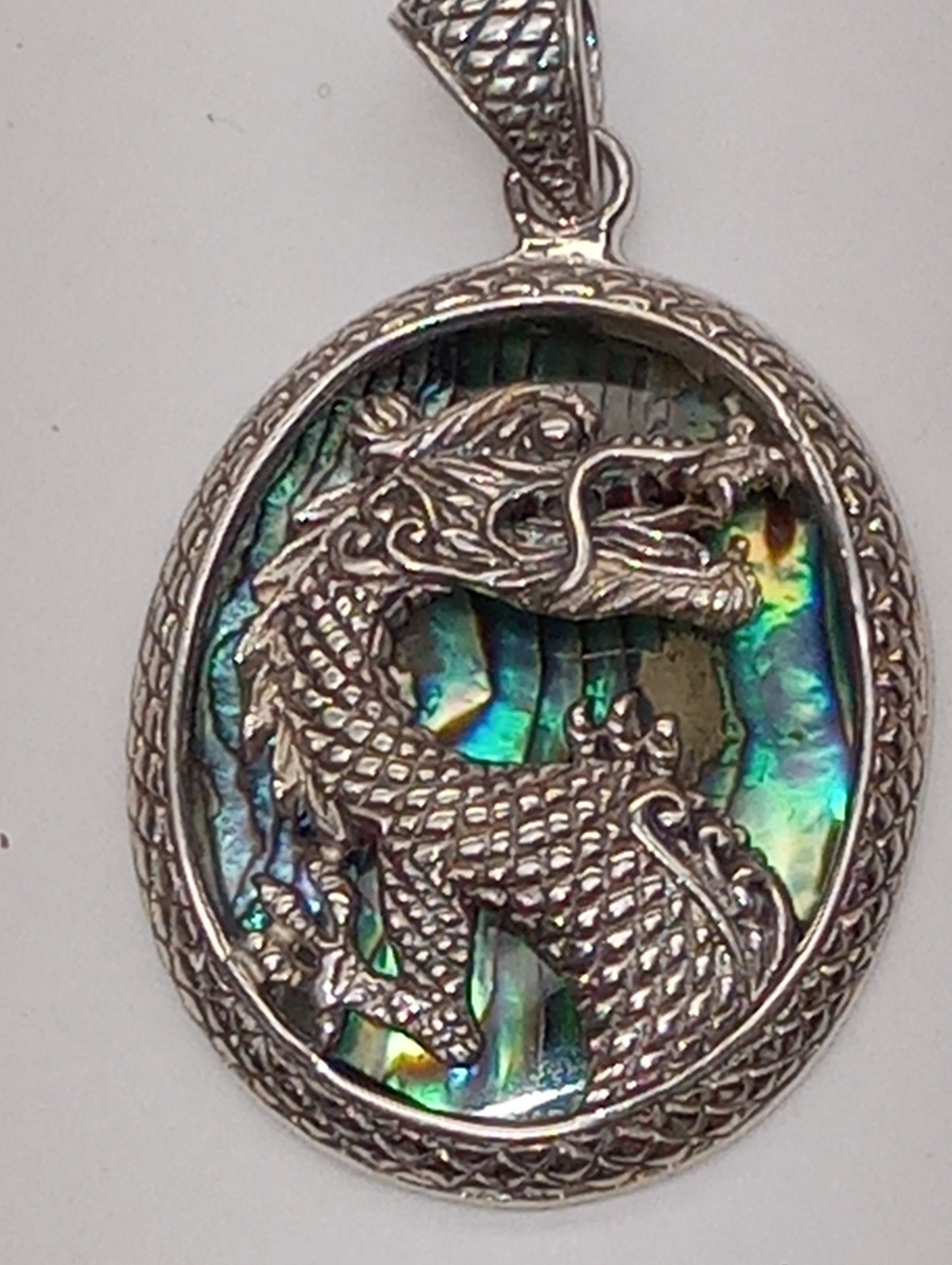 pendant Bali Legacy, abalone shell, dragon in sterling silver