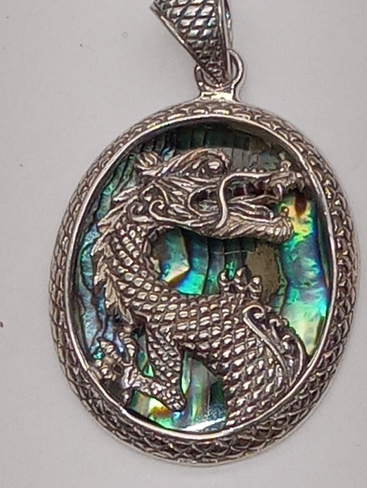 pendant Bali Legacy, abalone shell, dragon in sterling silver