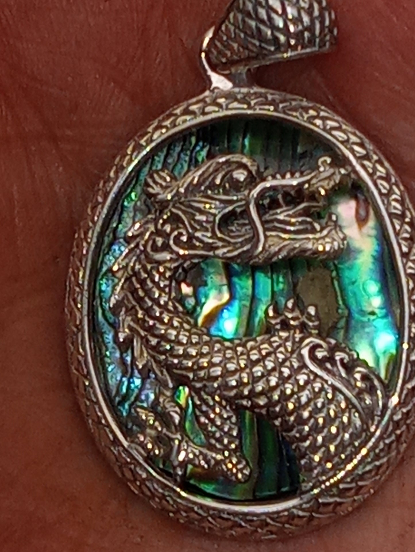 pendant Bali Legacy, abalone shell, dragon in sterling silver
