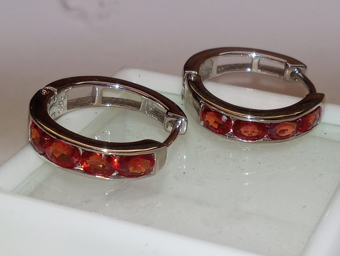 earrings orange sapphire hoops in platinum over sterling silver, 2.00ctw