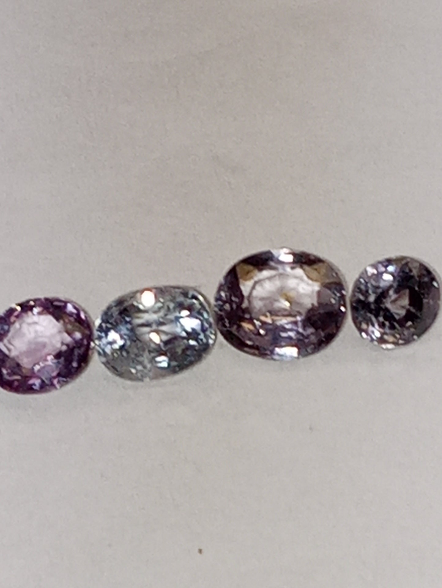 spinel gemstones Burma, lavender and blue, 4 stones, 3 ovals ,1 round cut, 1.75ctw