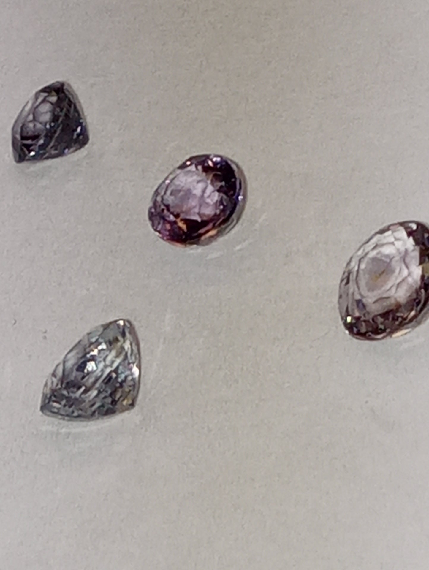 spinel gemstones Burma, lavender and blue, 4 stones, 3 ovals ,1 round cut, 1.75ctw