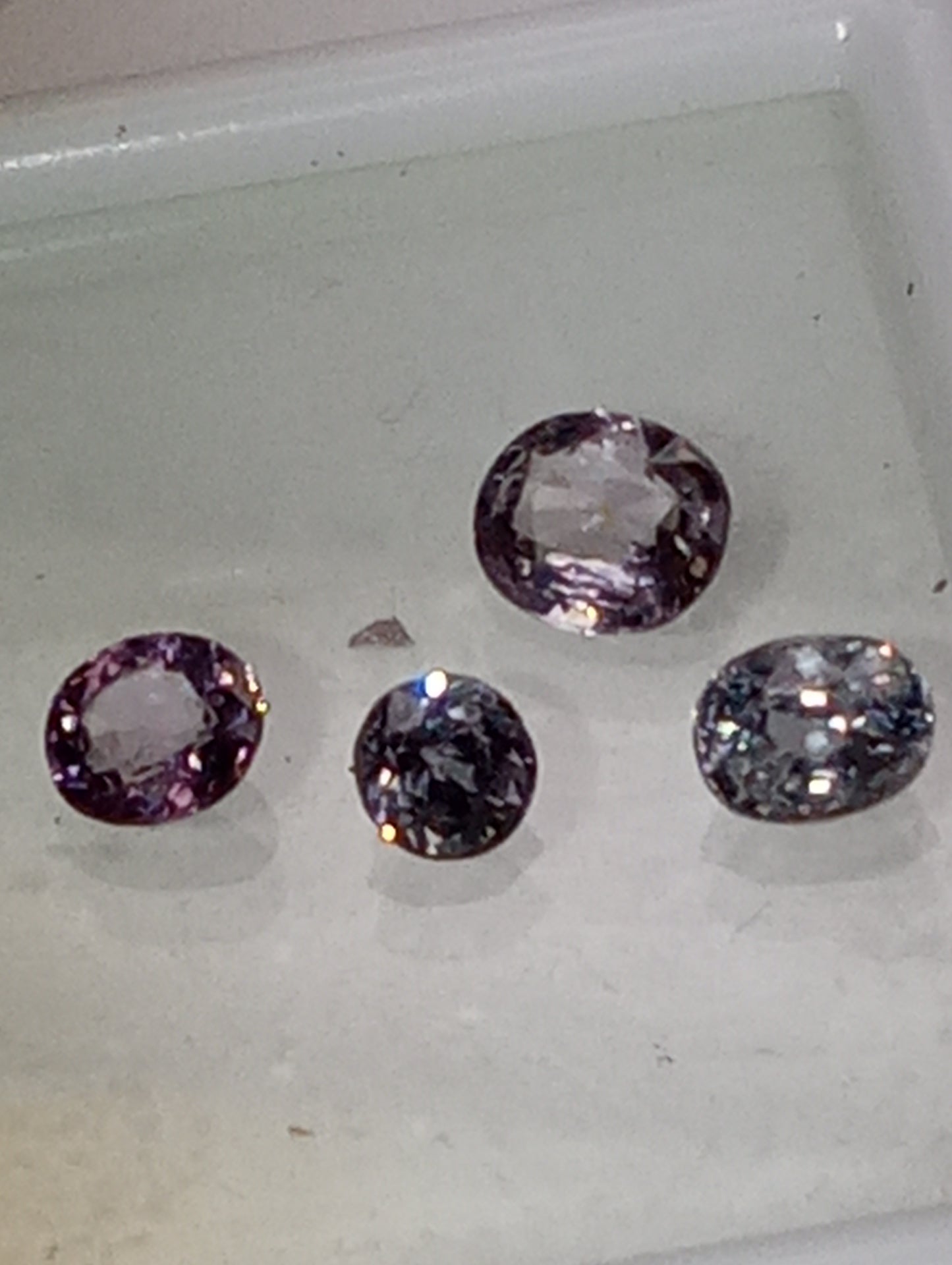 spinel gemstones Burma, lavender and blue, 4 stones, 3 ovals ,1 round cut, 1.75ctw