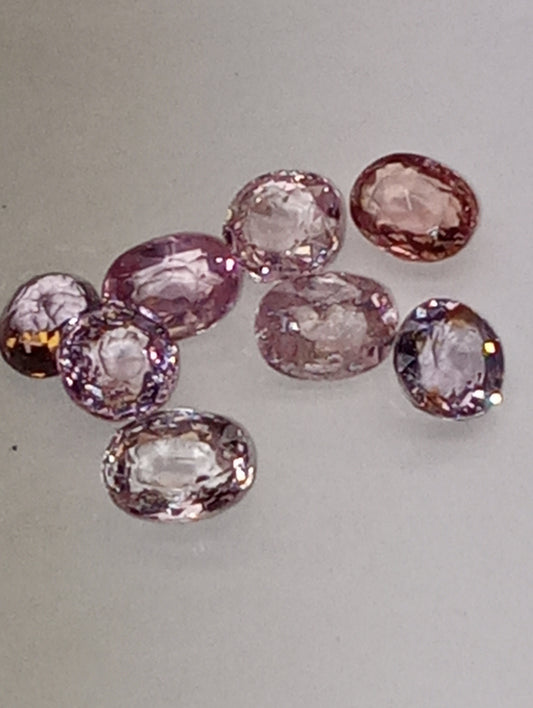 spinel gemstones, lavender and pinks, ovals and rounds, 8 stones, 4.38ctw