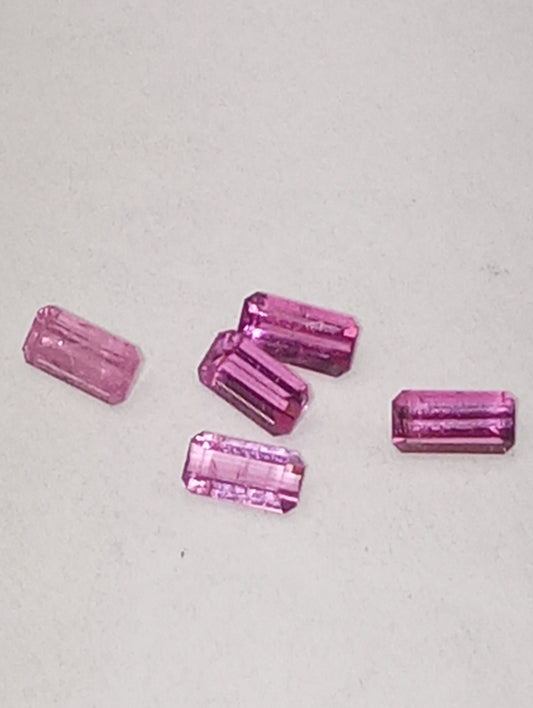 tourmaline gemstones pink, 4mmx2mm emerald cuts, 5 stones, .63ctw