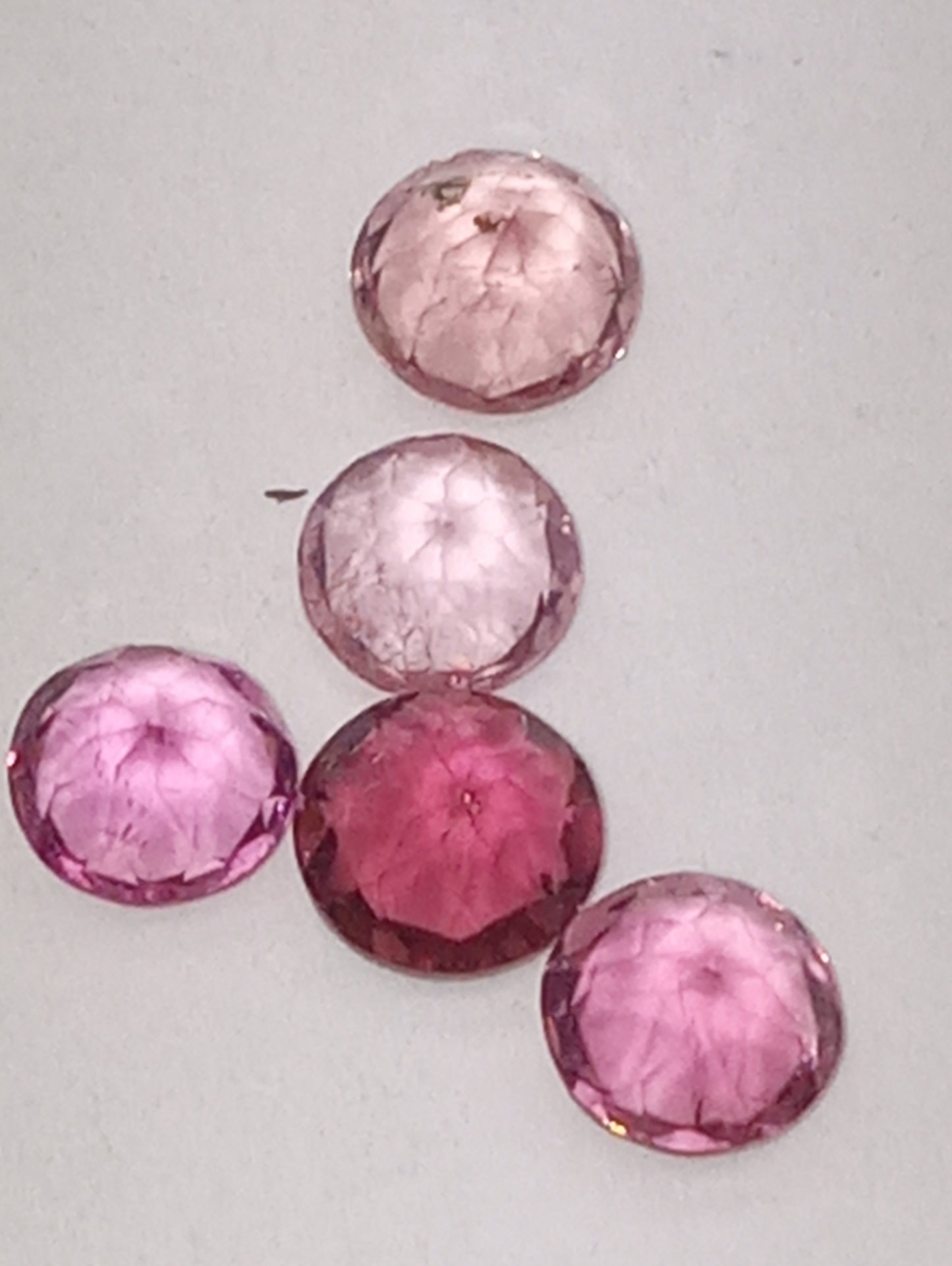 tourmaline gemstones pink, 5mm round cuts, 5 stones, 2.28ctw