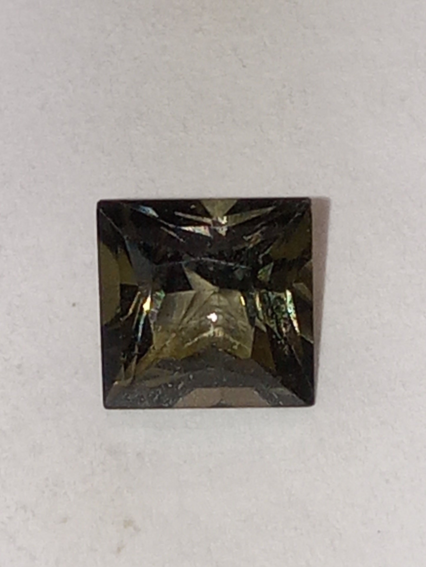 tourmaline gemstone, olive green, 6mmx6mm princess cut, 1.20ct