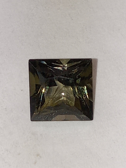 tourmaline gemstone, olive green, 6mmx6mm princess cut, 1.20ct